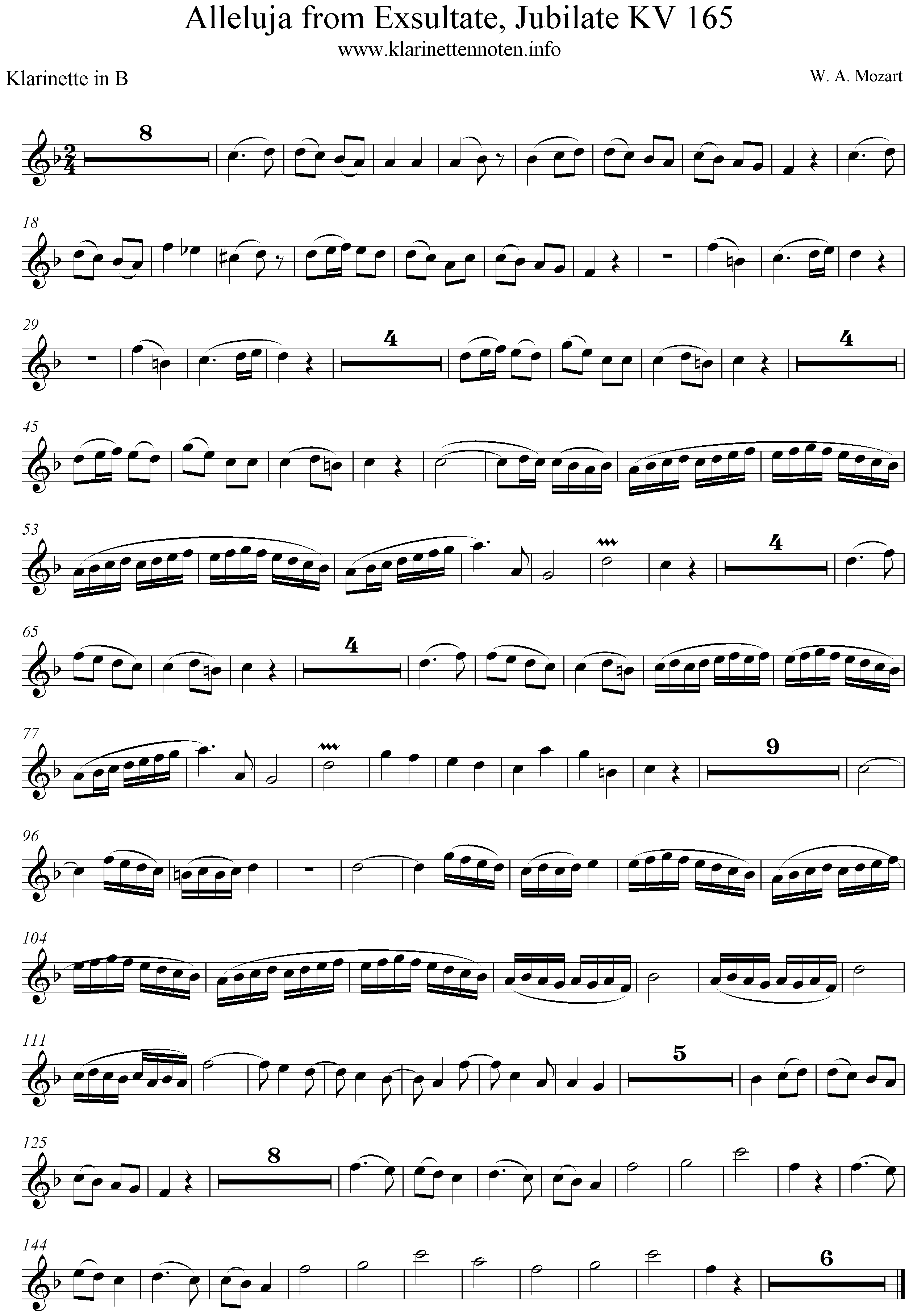 Alleluja KV 165 Klarinette, Clarinet